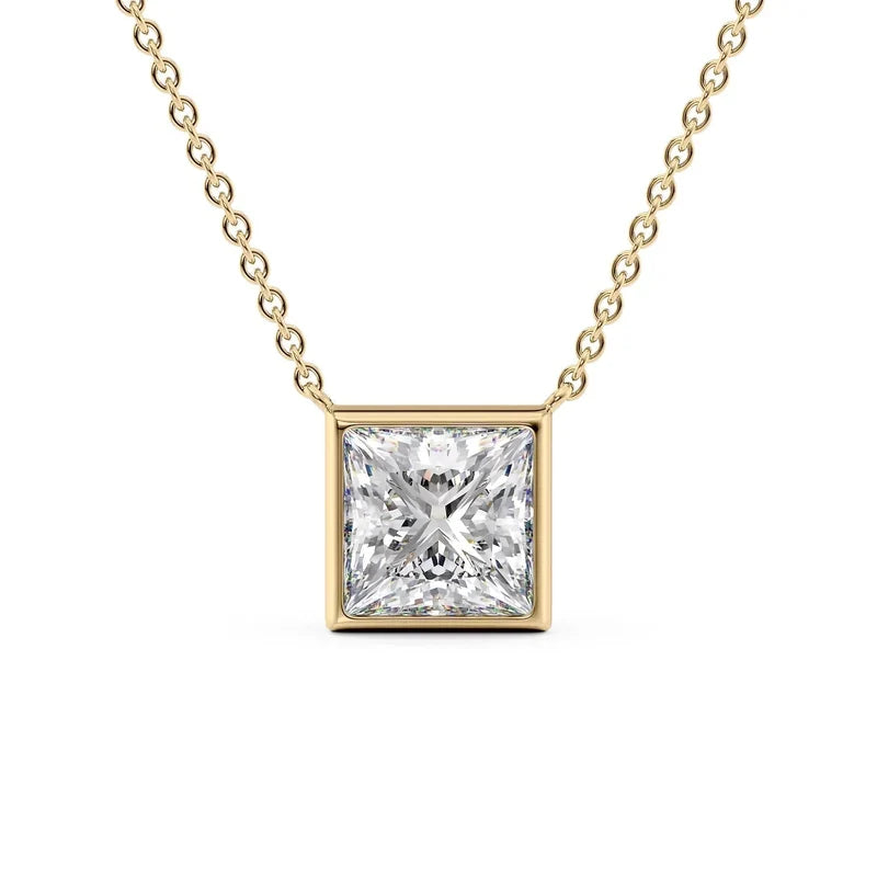 Princess Cut Bezel-Set Diamond Pendant Necklace