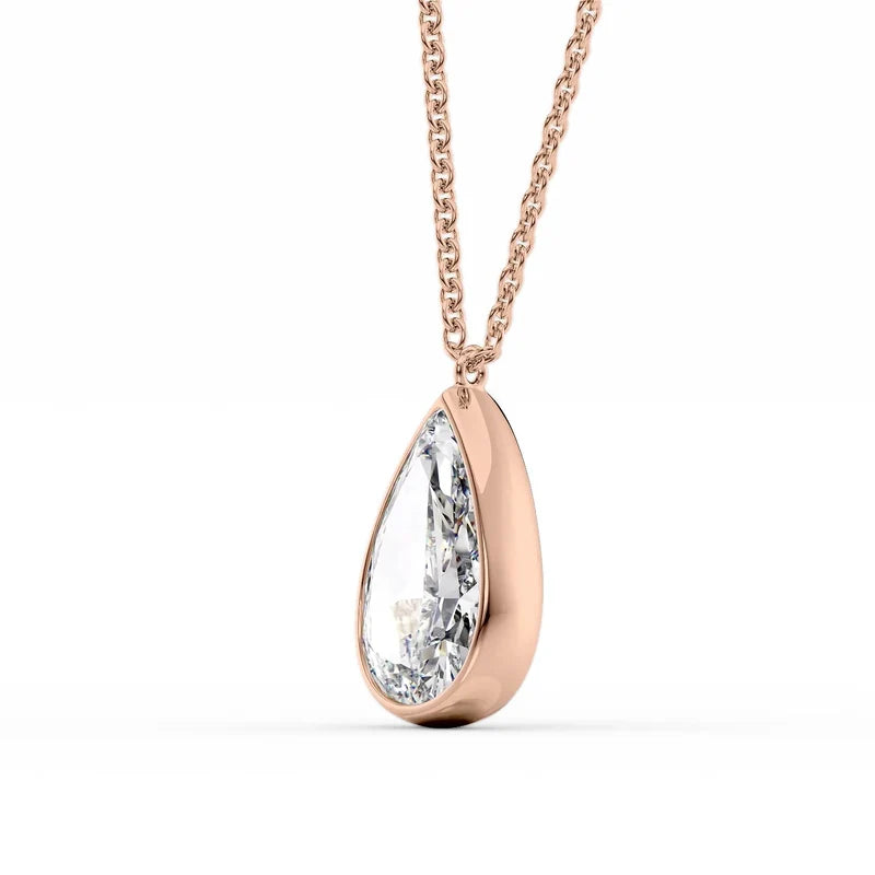 Pear Cut Bezel-Set Diamond Pendant Necklace