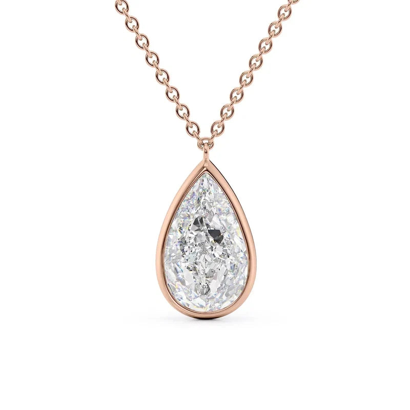 Pear Cut Bezel-Set Diamond Pendant Necklace