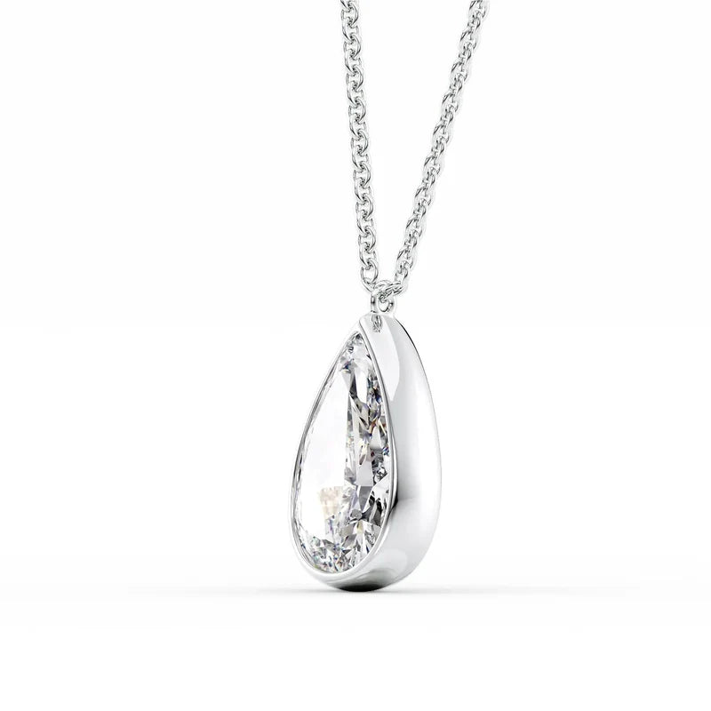 Pear Cut Bezel-Set Diamond Pendant Necklace