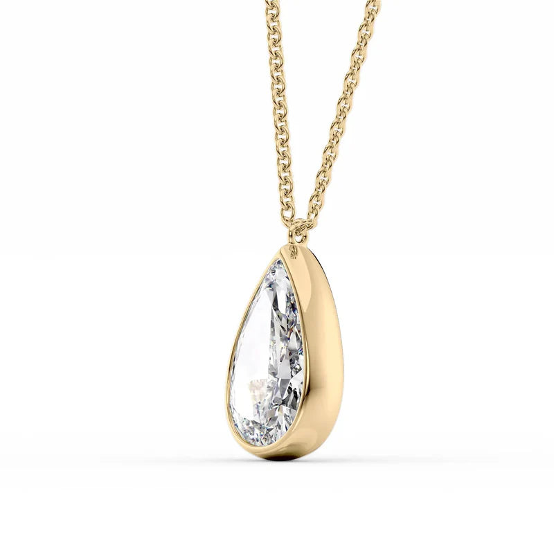 Pear Cut Bezel-Set Diamond Pendant Necklace