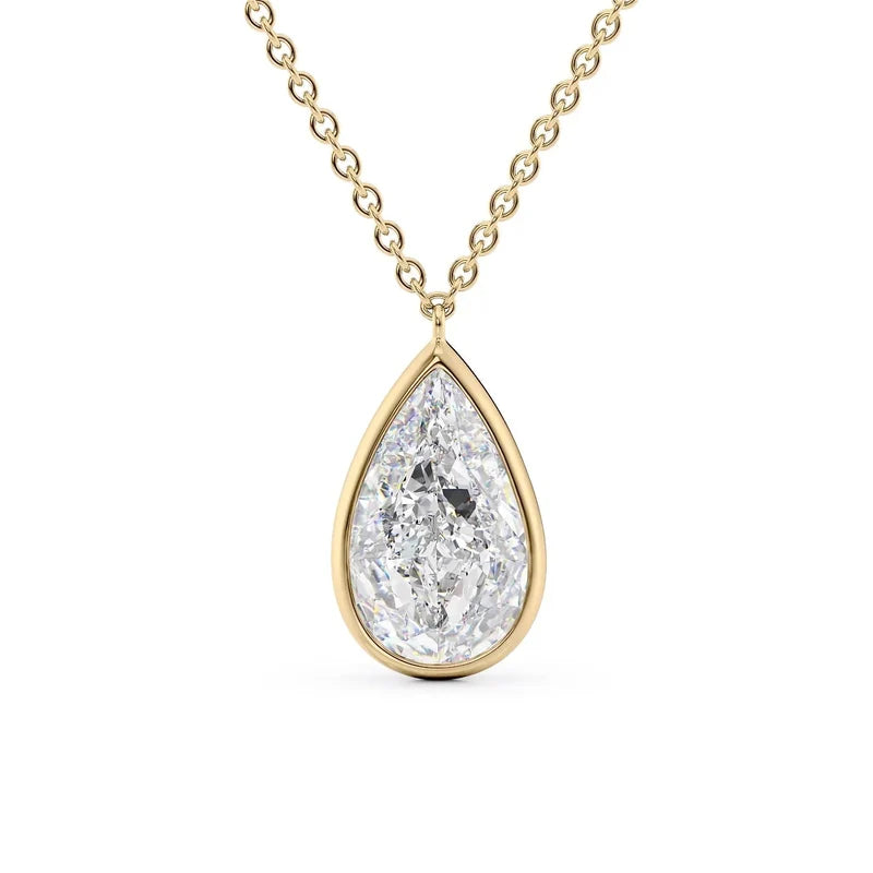 Pear Cut Bezel-Set Diamond Pendant Necklace