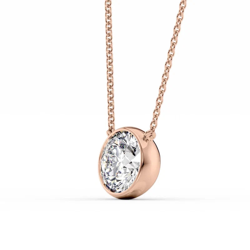 Round Cut Bezel-Set Diamond Pendant Necklace