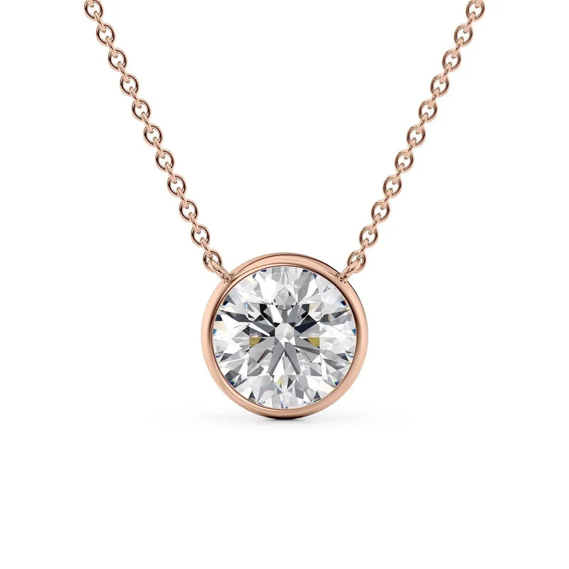 Round Cut Bezel-Set Diamond Pendant Necklace