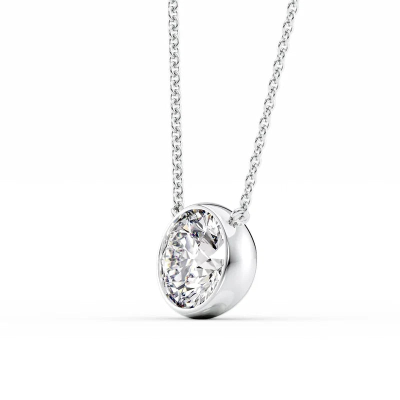 Round Cut Bezel-Set Diamond Pendant Necklace