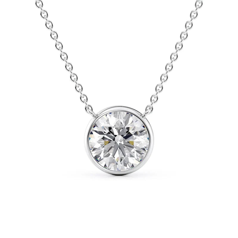 Round Cut Bezel-Set Diamond Pendant Necklace