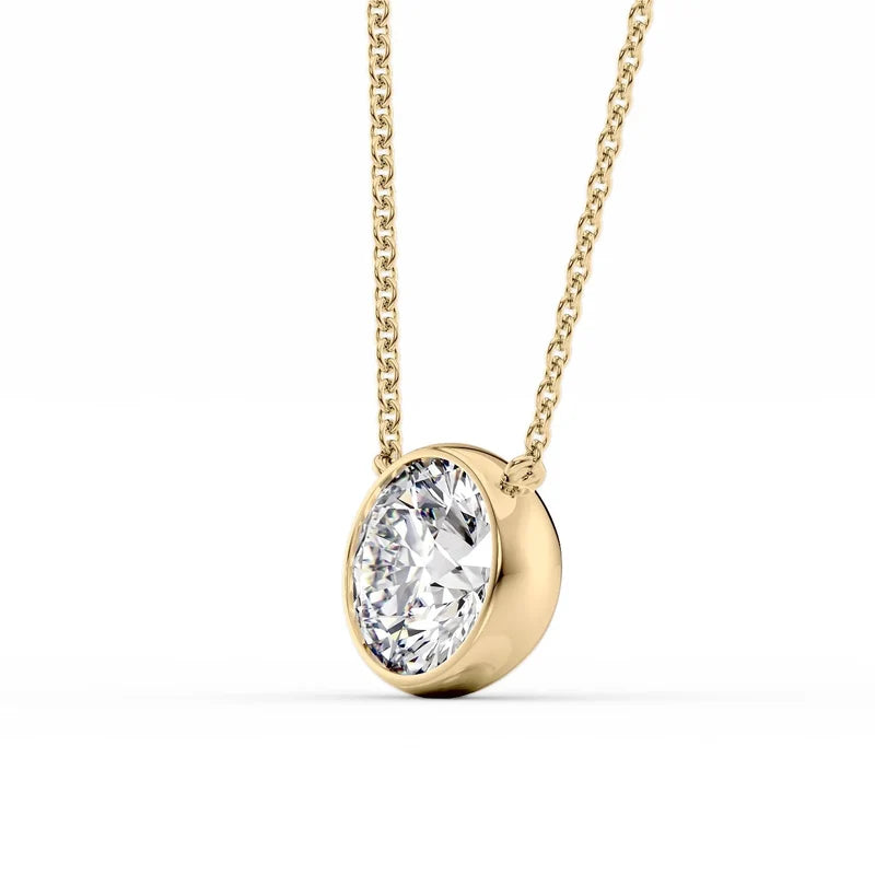 Round Cut Bezel-Set Diamond Pendant Necklace