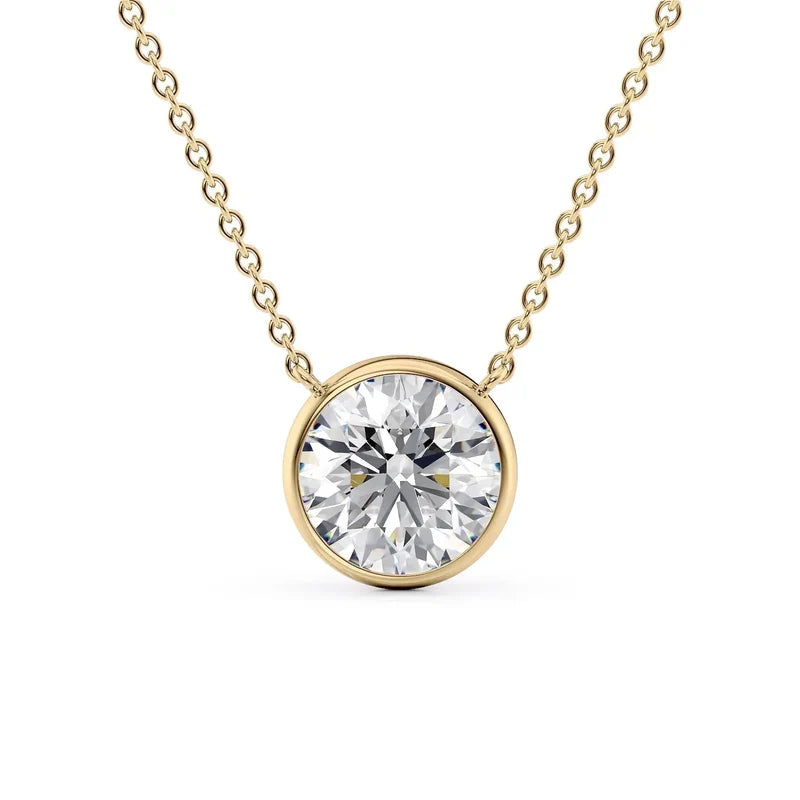 Round Cut Bezel-Set Diamond Pendant Necklace