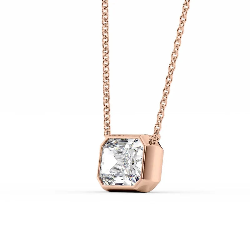 Radiant Cut Bezel-Set Diamond Pendant Necklace