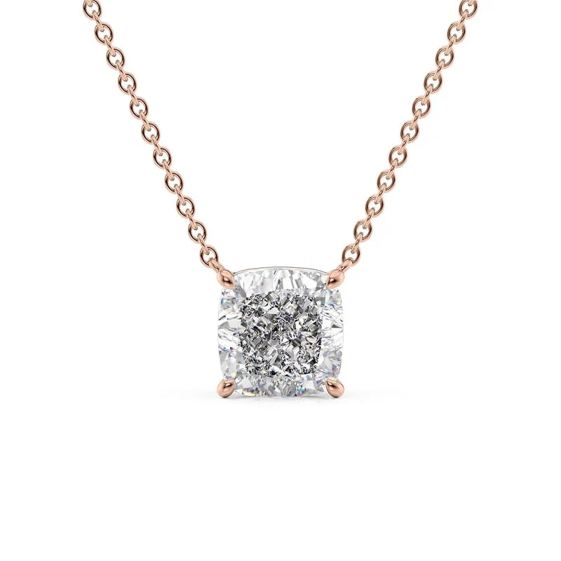 Cushion Cut Solitaire Diamond Pendant Necklace
