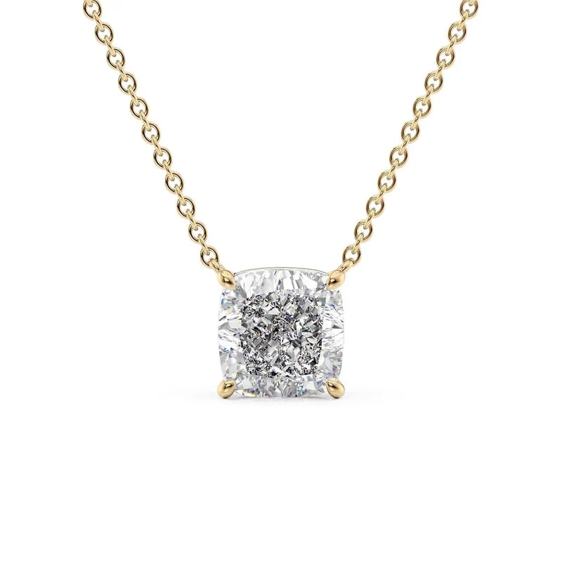 Cushion Cut Solitaire Diamond Pendant Necklace