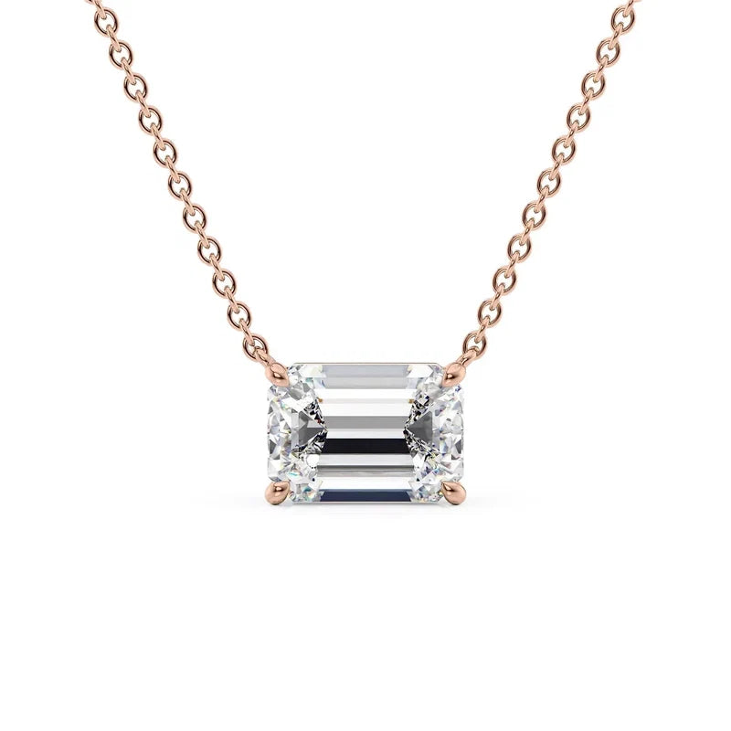 Emerald Cut Solitaire Diamond Pendant Necklace
