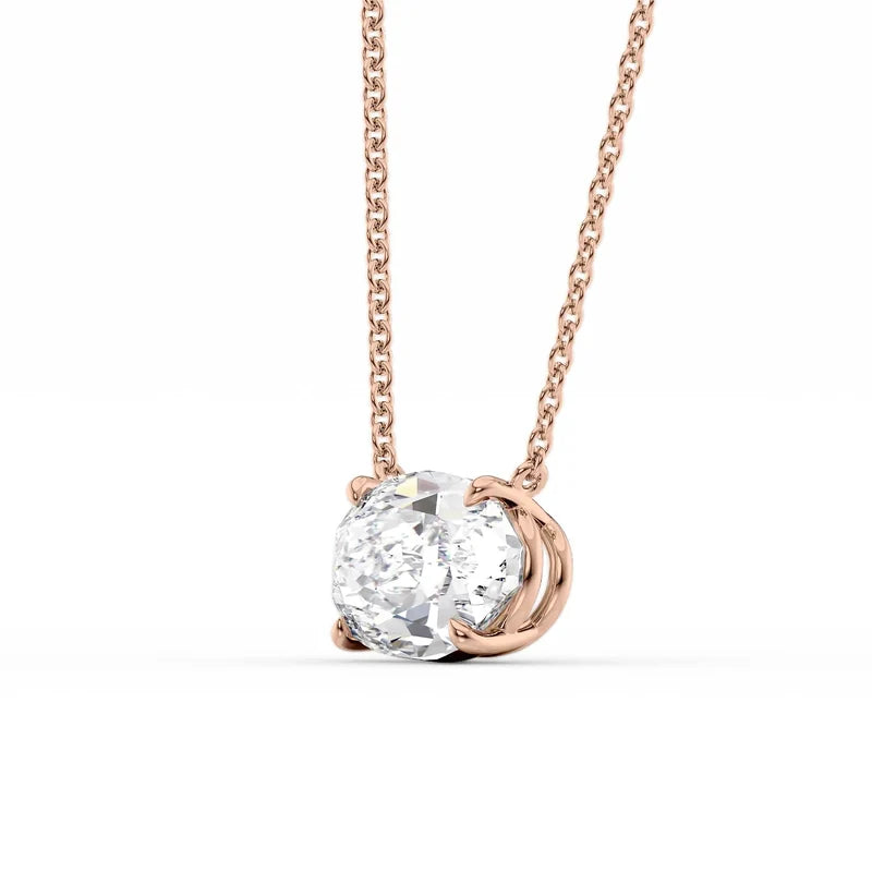 Oval Cut Solitaire Diamond Pendant Necklace
