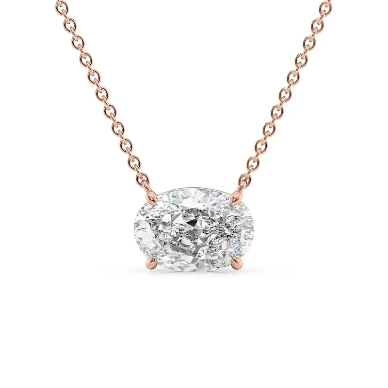 Oval Cut Solitaire Diamond Pendant Necklace