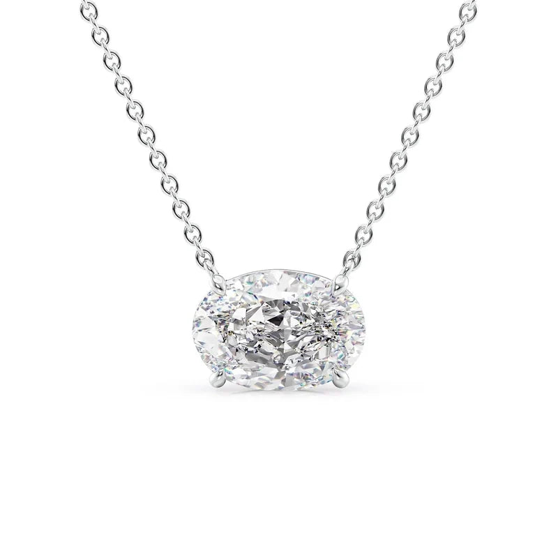 Oval Cut Solitaire Diamond Pendant Necklace