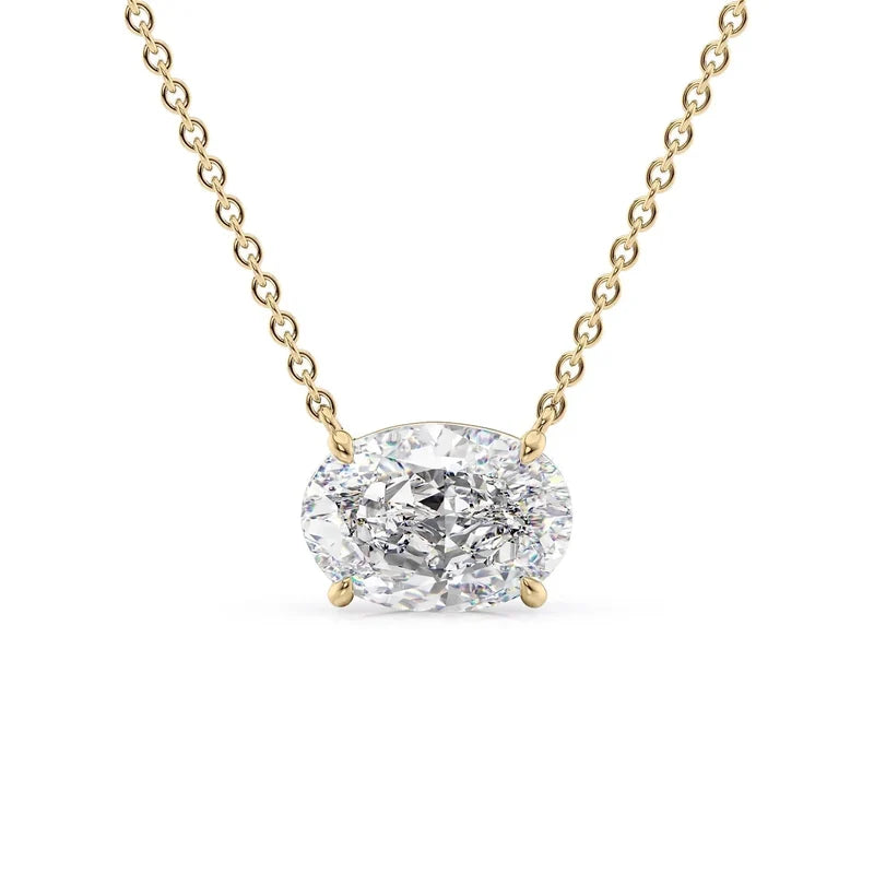 Oval Cut Solitaire Diamond Pendant Necklace