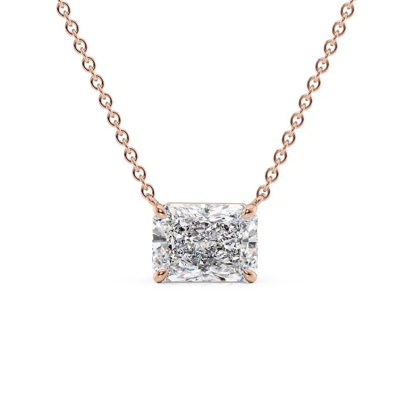 Radiant Cut Solitaire Diamond Pendant Necklace