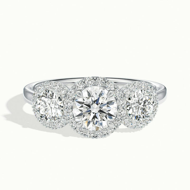 Klaris Round Three Stone Halo Engagement Ring