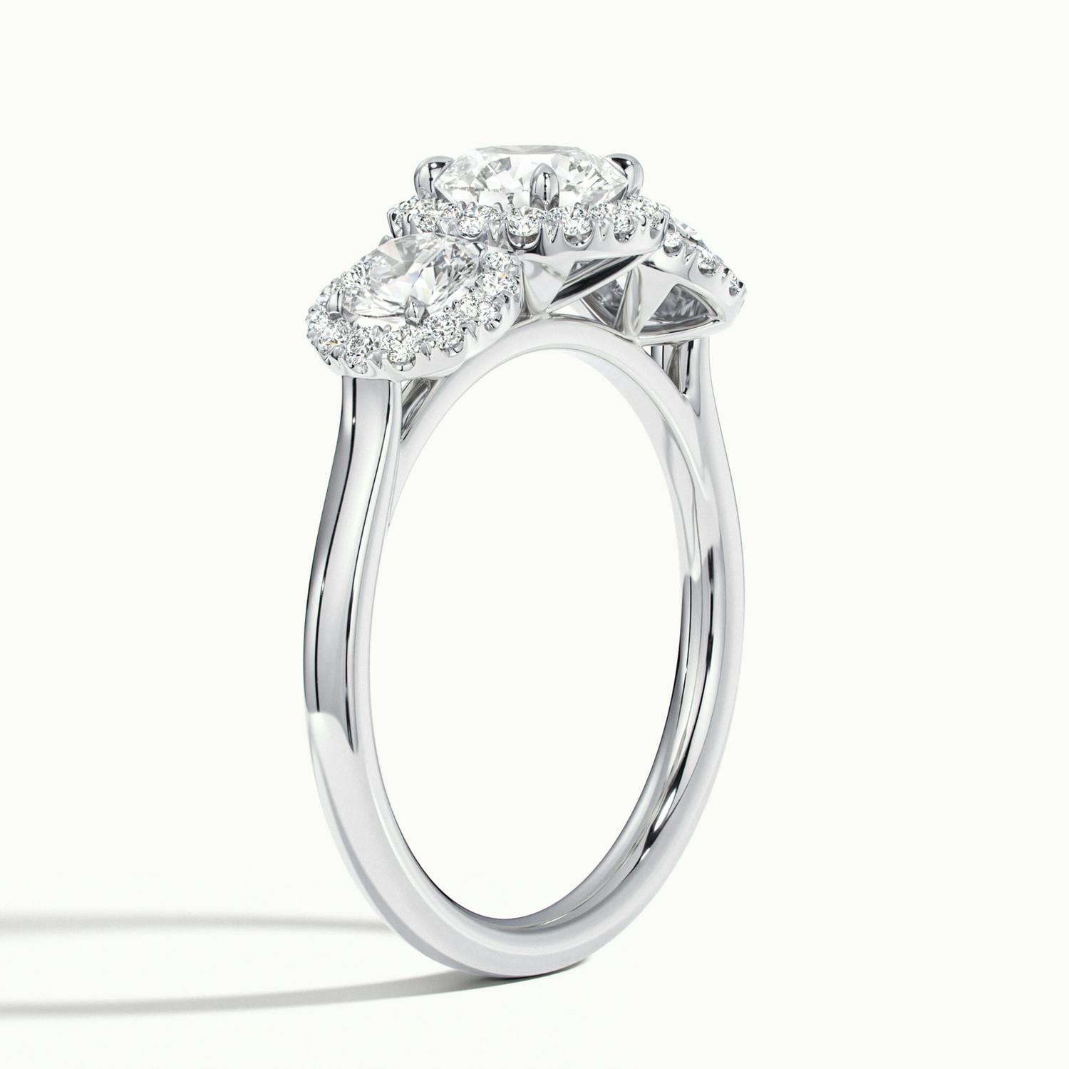 Klaris Round Three Stone Halo Engagement Ring