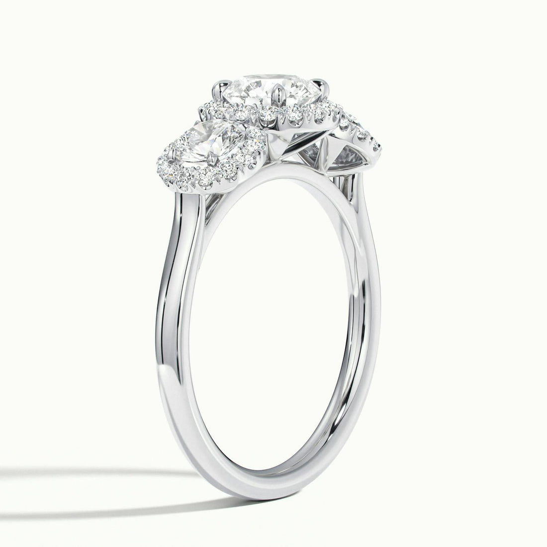 Klaris Round Three Stone Halo Engagement Ring
