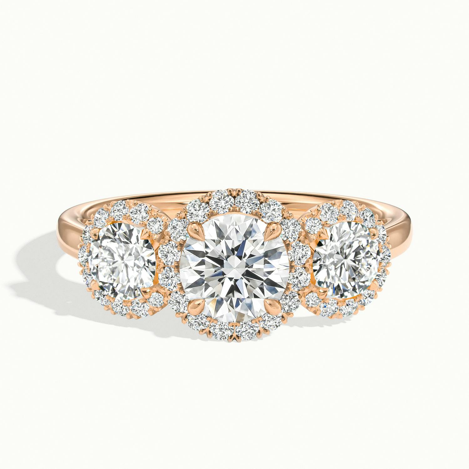 Klaris Round Three Stone Halo Engagement Ring