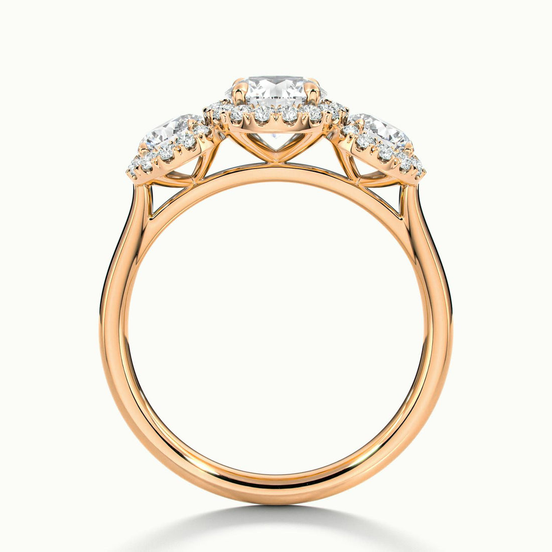 Klaris Round Three Stone Halo Engagement Ring