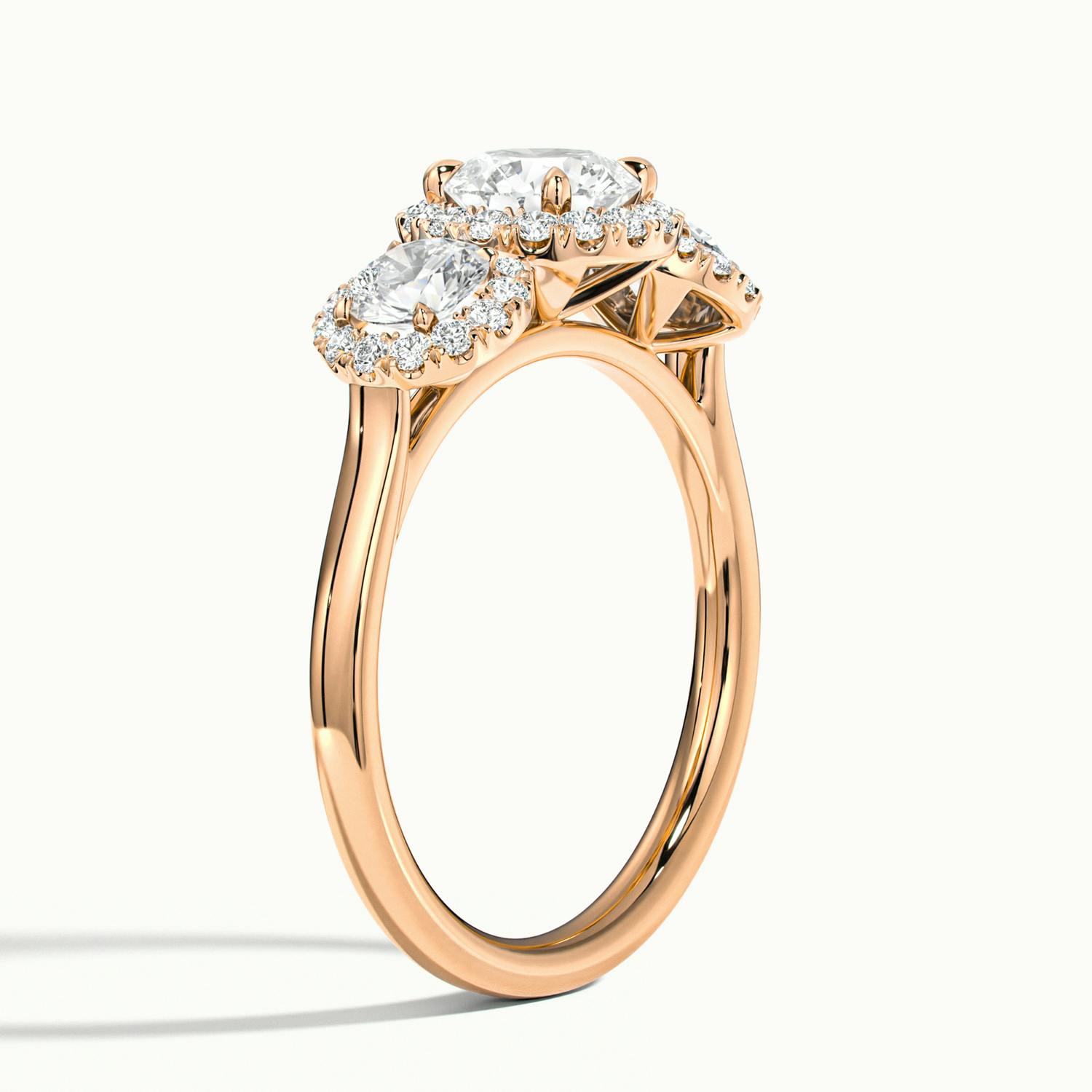 Klaris Round Three Stone Halo Engagement Ring