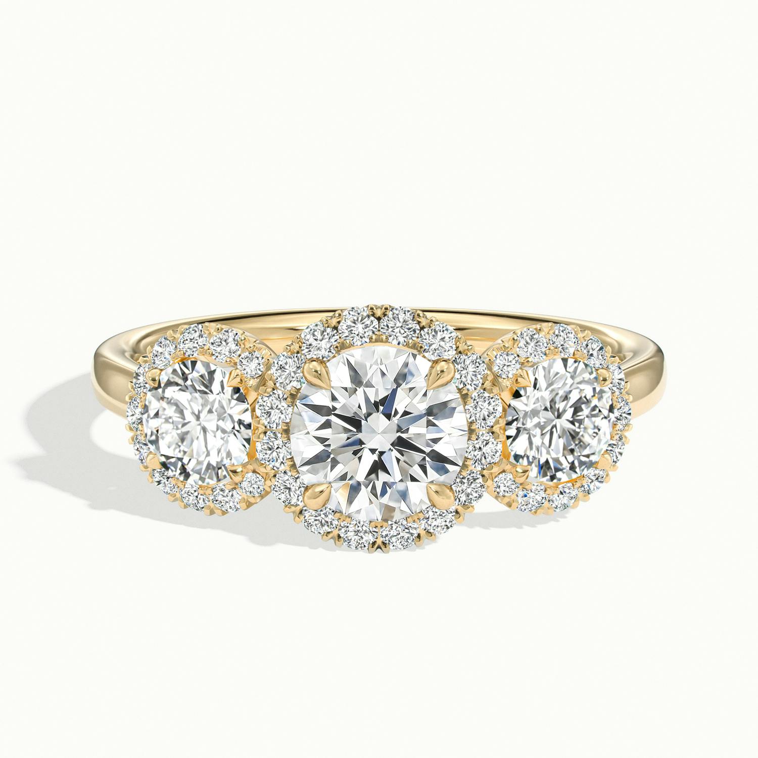 Klaris Round Three Stone Halo Engagement Ring