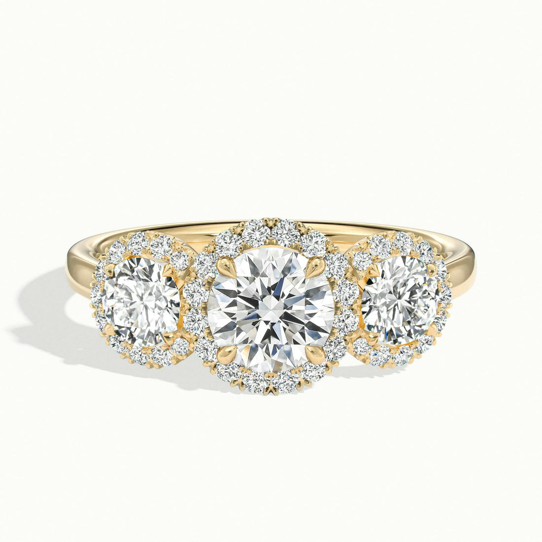 Klaris Round Three Stone Halo Engagement Ring
