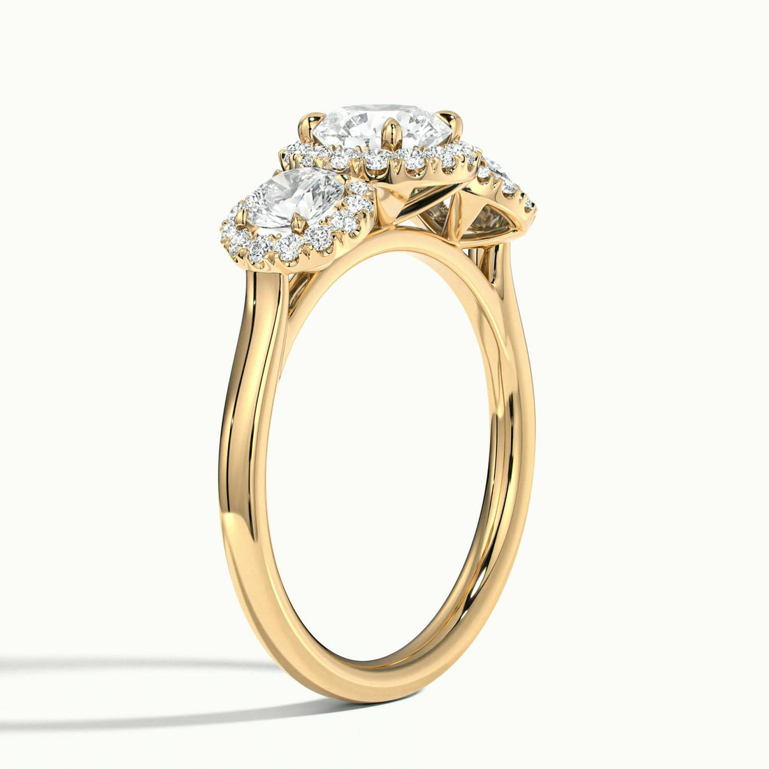 Klaris Round Three Stone Halo Engagement Ring