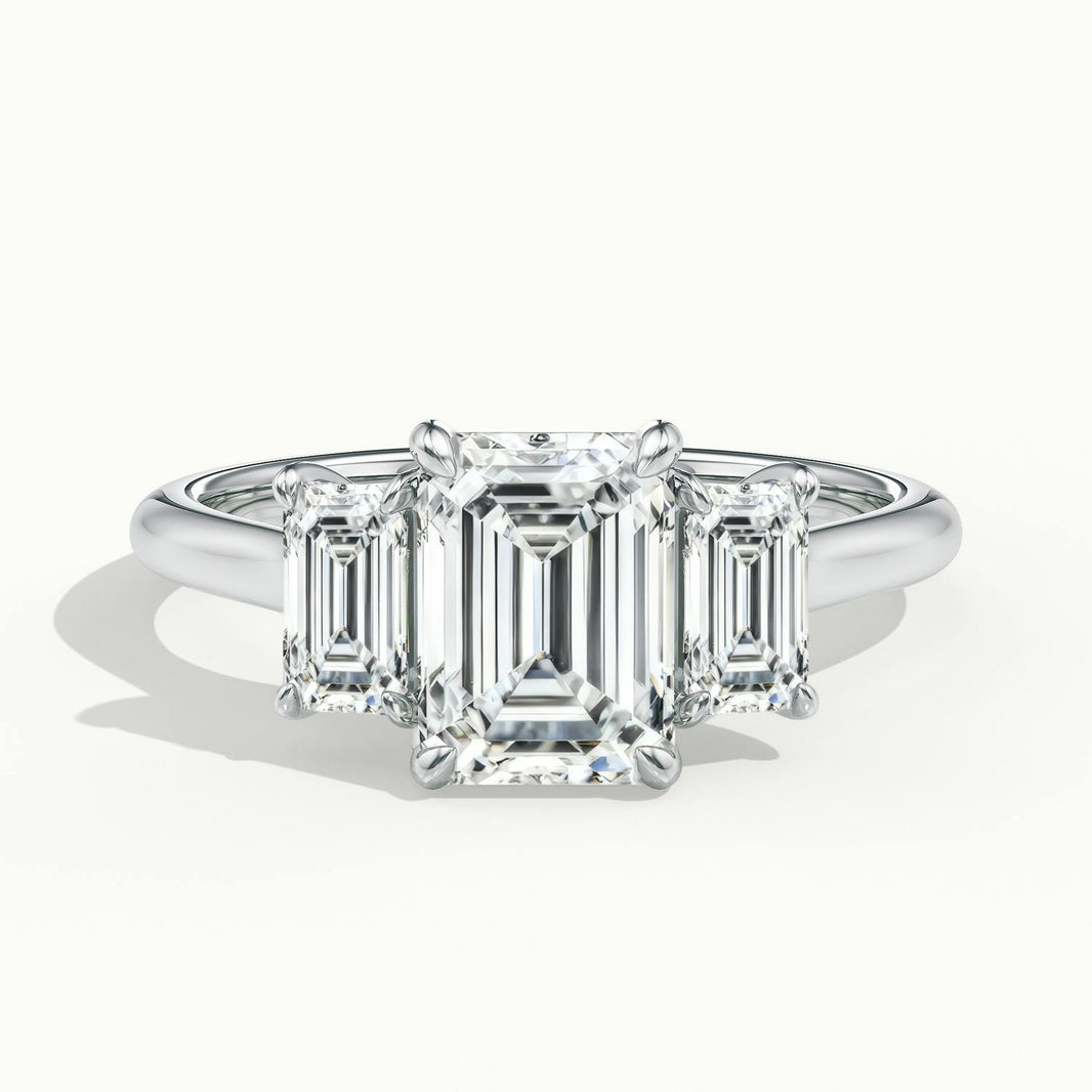 Venetia Emerald Three Stone Diamond Engagement Ring