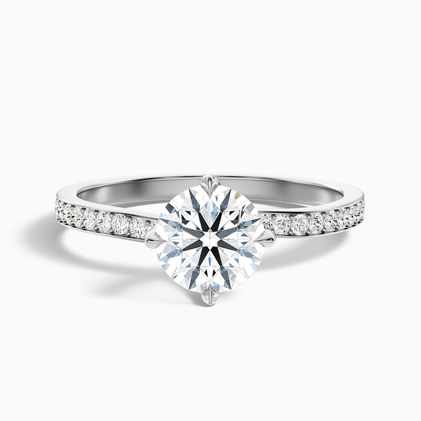 Tulip Round Side Stone Pave Lab Grown Diamond Ring