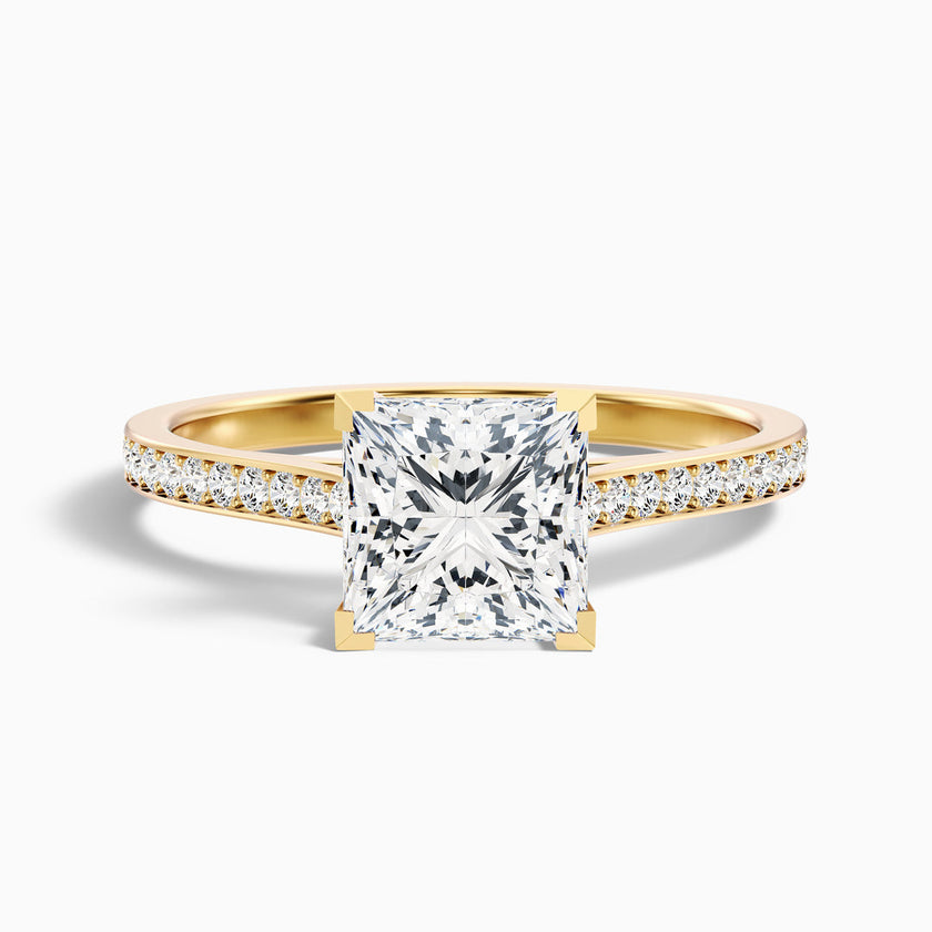 Cairo Princess Cut Side Stone Pave Lab Grown Diamond Ring