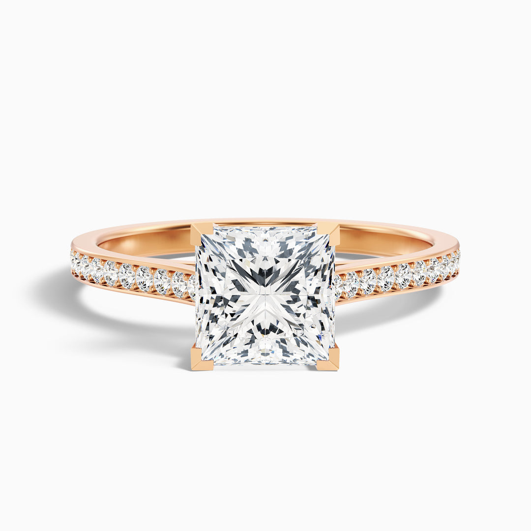 Cairo Princess Cut Side Stone Pave Lab Grown Diamond Ring