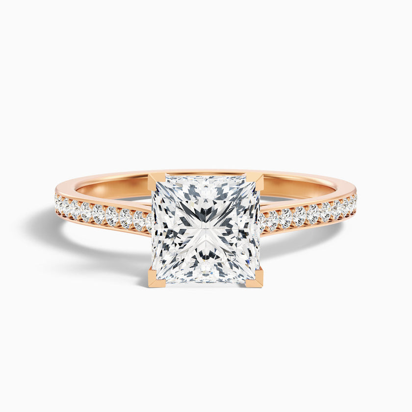 Cairo Princess Cut Side Stone Pave Lab Grown Diamond Ring