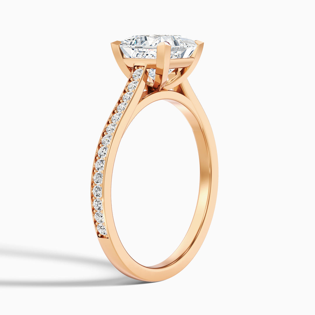 Cairo Princess Cut Side Stone Pave Lab Grown Diamond Ring