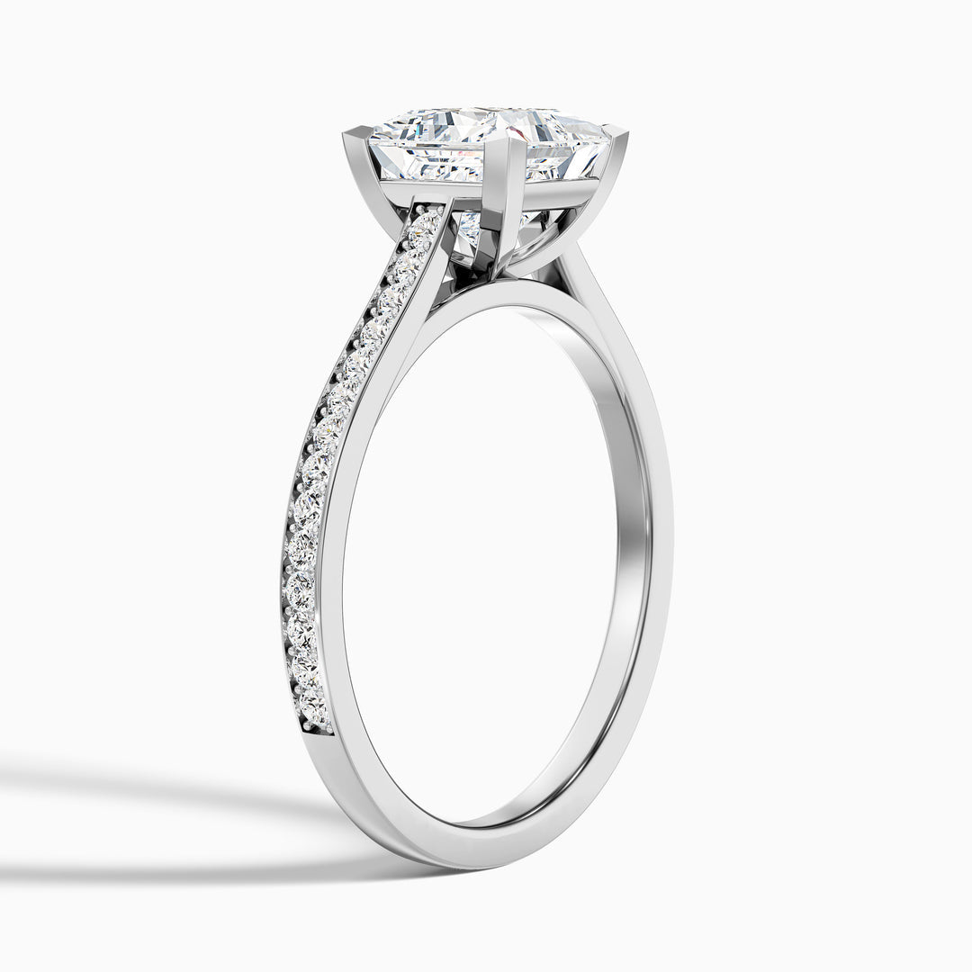 Cairo Princess Cut Side Stone Pave Lab Grown Diamond Ring
