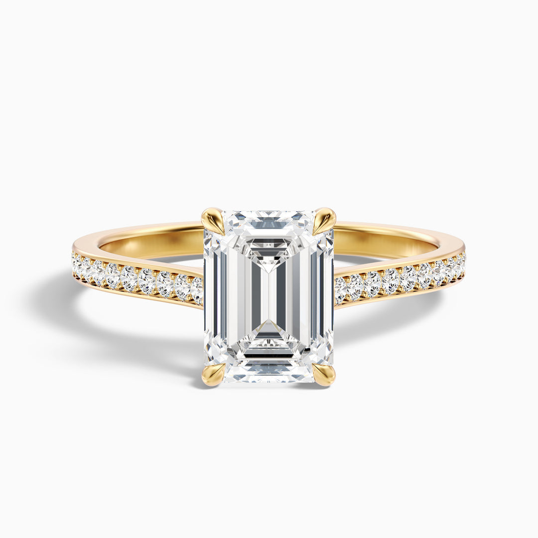 Luz Emerald Cut Side Stone Pave Lab Grown Diamond Ring