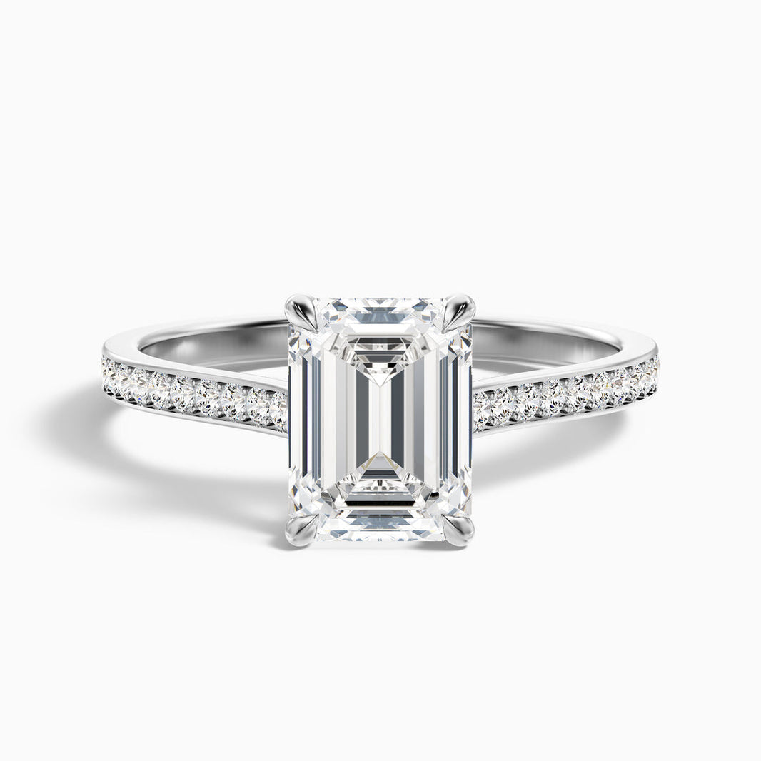 Luz Emerald Cut Side Stone Pave Lab Grown Diamond Ring