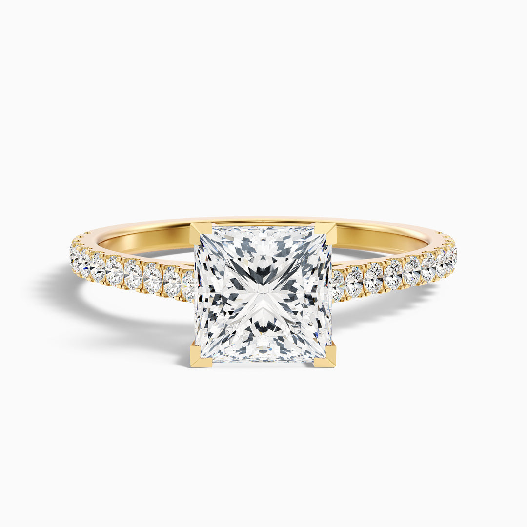 Neferet Princess Cut Side Stone Pave Lab Grown Diamond Ring