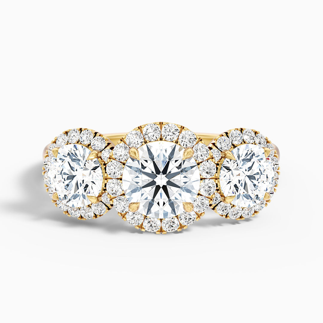 Olina Three Stone Round Halo Lab Grown Diamond Ring