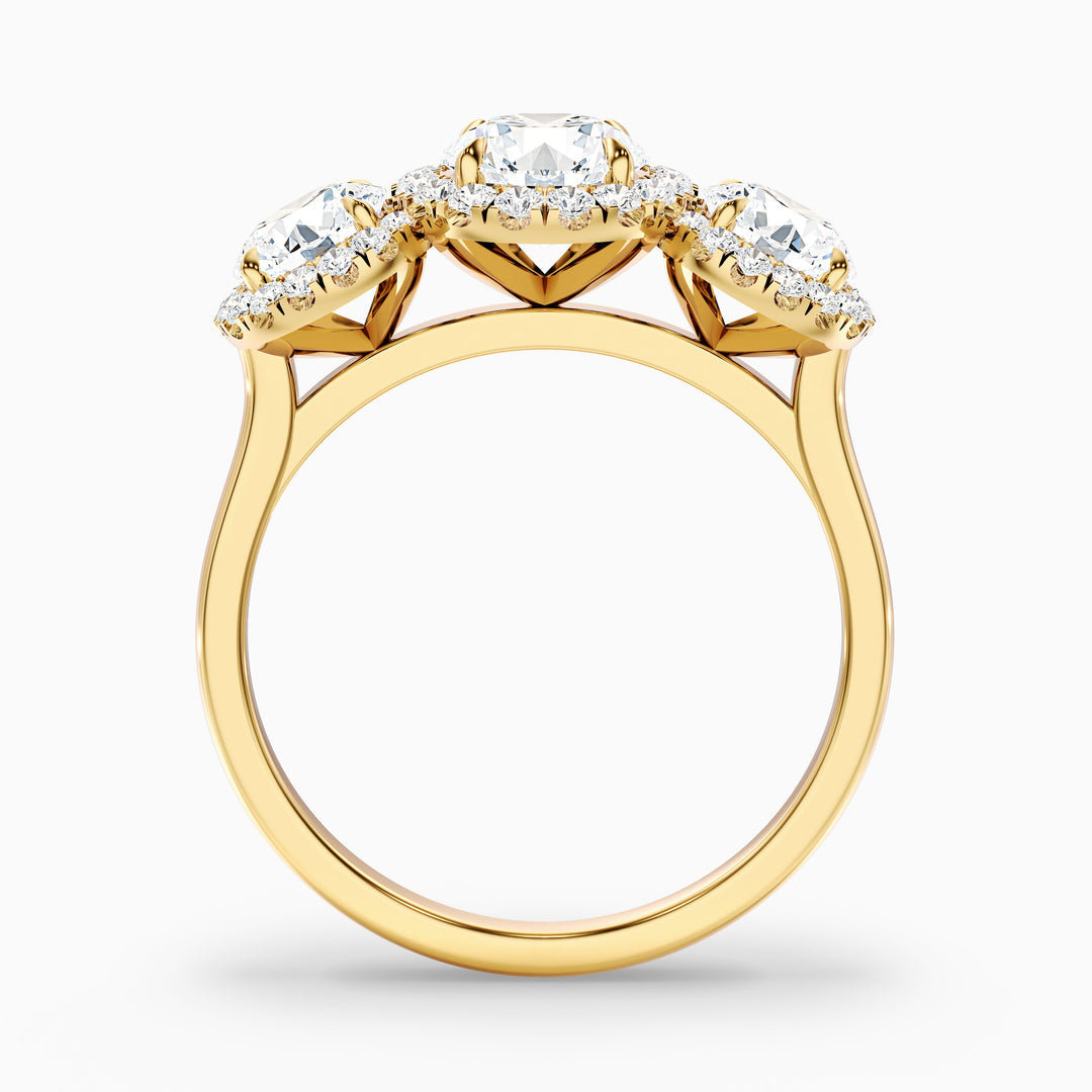 Olina Three Stone Round Halo Lab Grown Diamond Ring