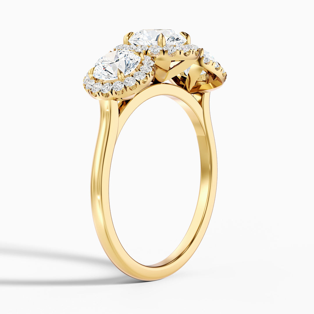 Olina Three Stone Round Halo Lab Grown Diamond Ring