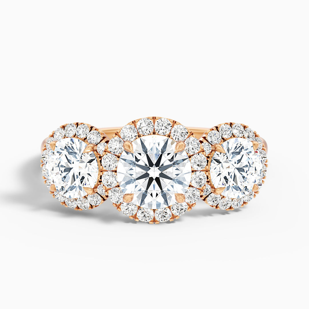 Olina Three Stone Round Halo Lab Grown Diamond Ring