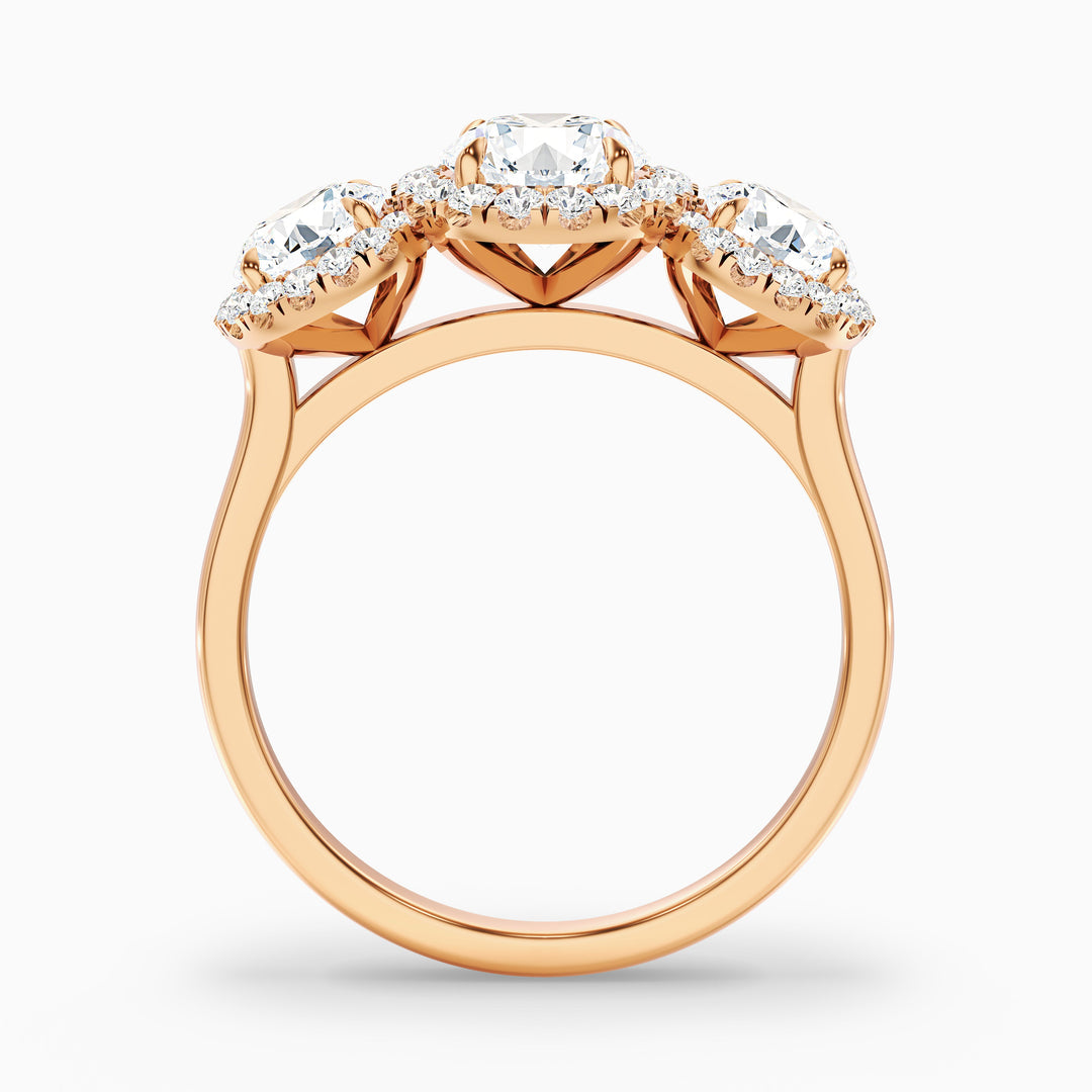 Olina Three Stone Round Halo Lab Grown Diamond Ring
