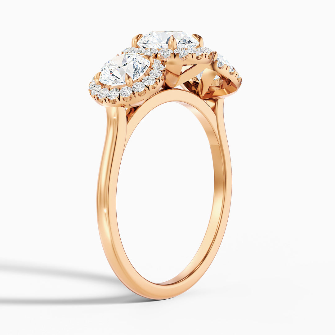Olina Three Stone Round Halo Lab Grown Diamond Ring