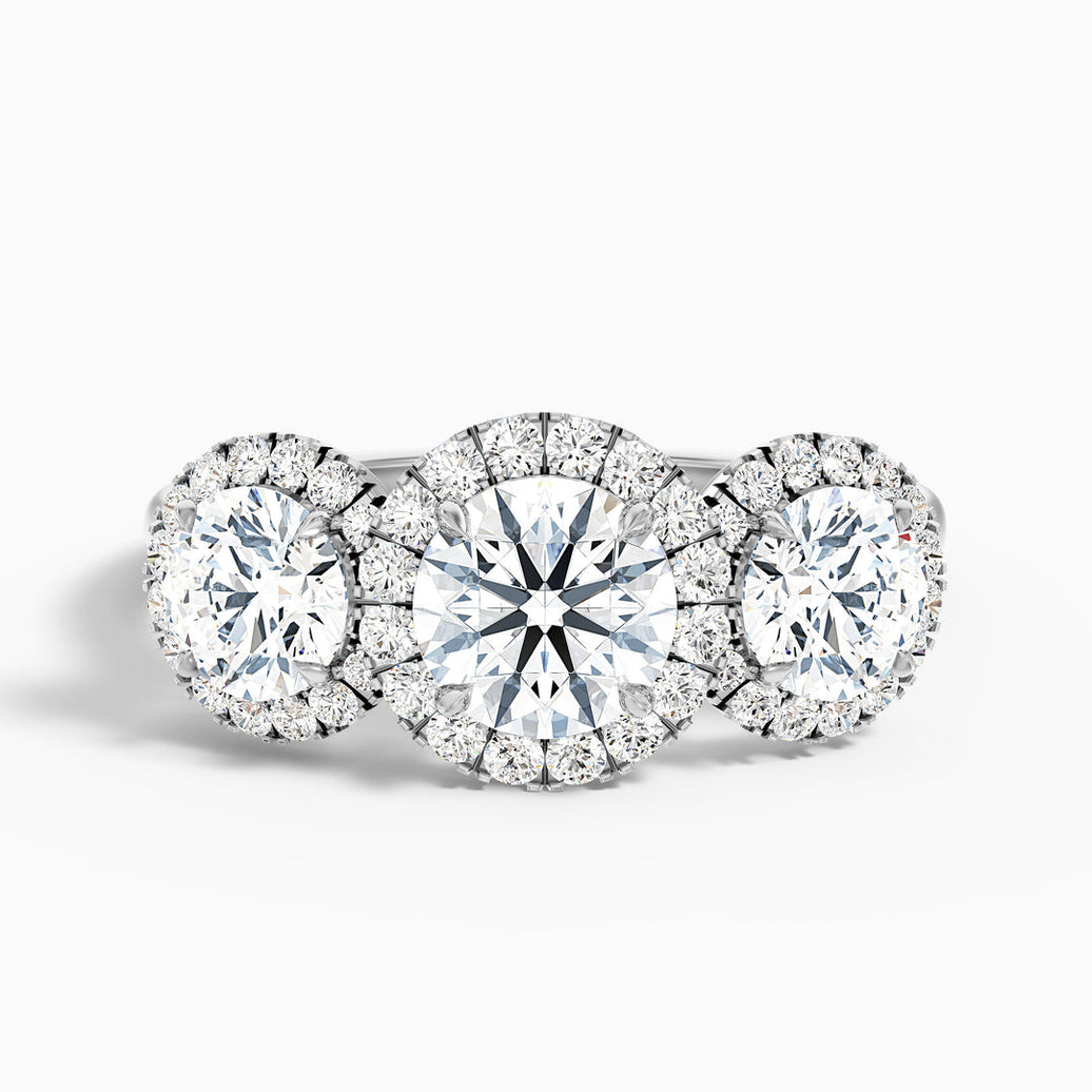 Olina Three Stone Round Halo Lab Grown Diamond Ring