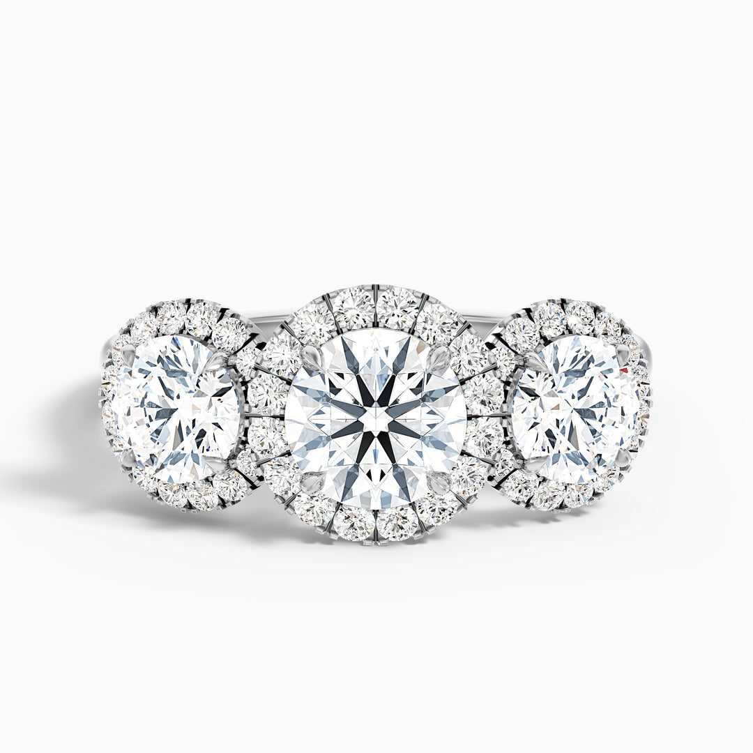 Olina Three Stone Round Halo Lab Grown Diamond Ring