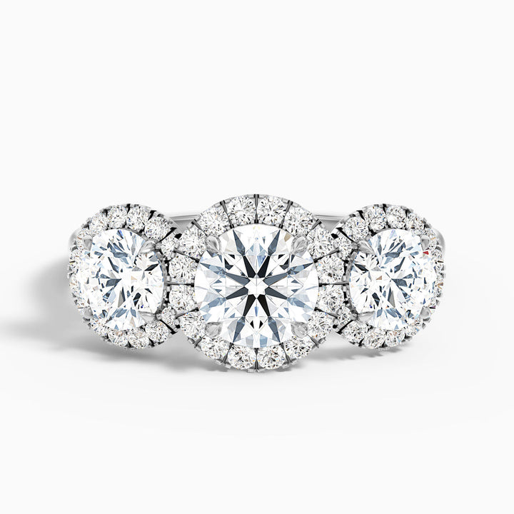 Olina Three Stone Round Halo Lab Grown Diamond Ring