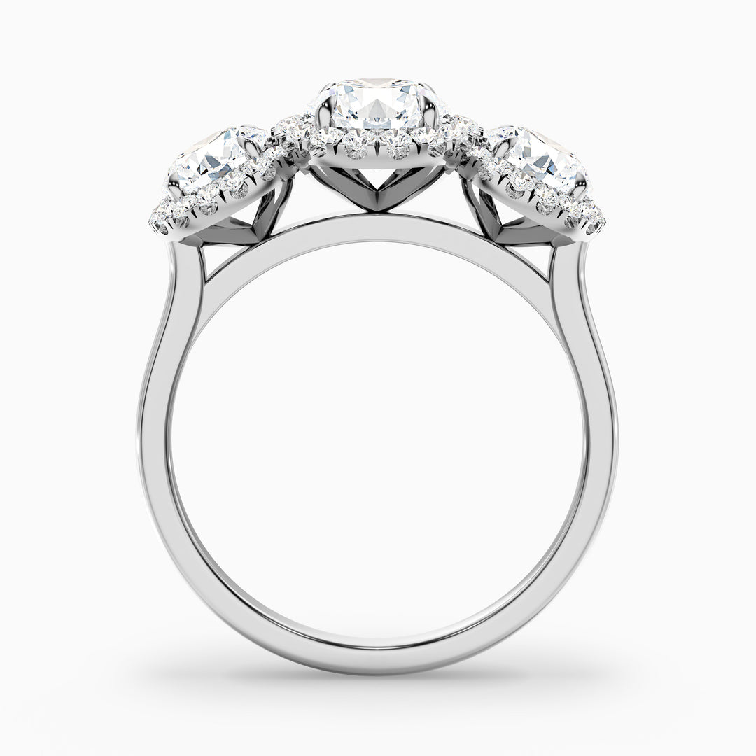 Olina Three Stone Round Halo Lab Grown Diamond Ring